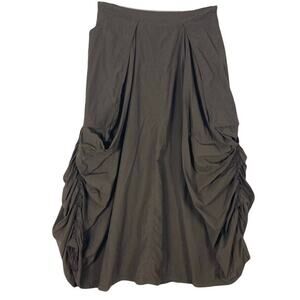 nwot HANNA La Journee Skirt 2~M Brown Ruched-Sides Pockets Midi Zip ElasticWaist